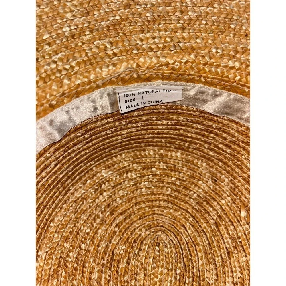 San Diego Hat Company Sun Hat Womens L Beige Wide Brim Ribbon Beach grossgrain